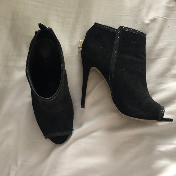 Bebe Black Suede Peep-Toe Booties - Picture 2 of 4